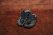 Men’s Grey & Blue Leather Buckle Sandals with Brown Sole – Stylish & Comfortable-7 Man
